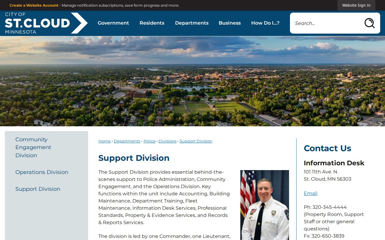 St. Cloud police support division page covering records requests and parking enforcement for Stearns County cases
