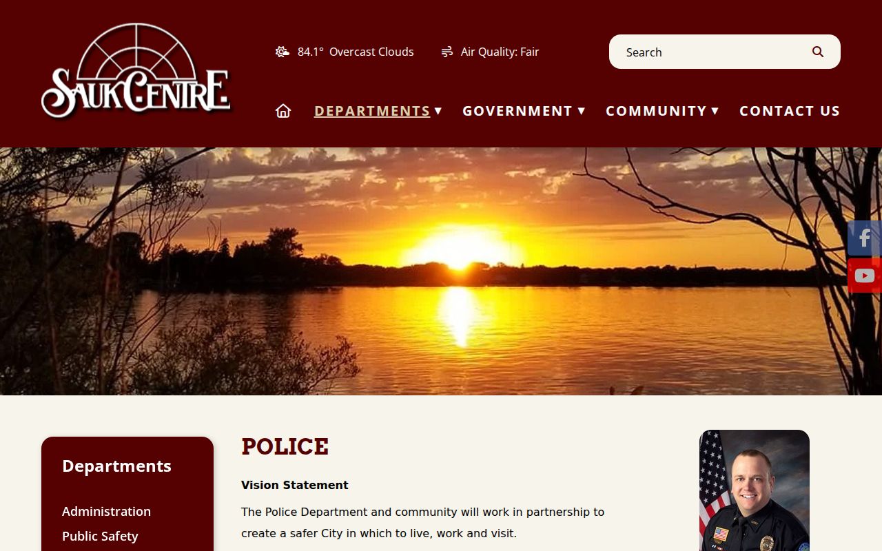Sauk Centre police department directory listing with contact details for warrant questions