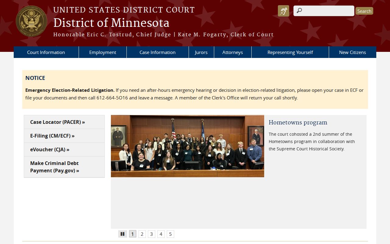 Federal district court page contrasting with the Stearns County warrant list scope